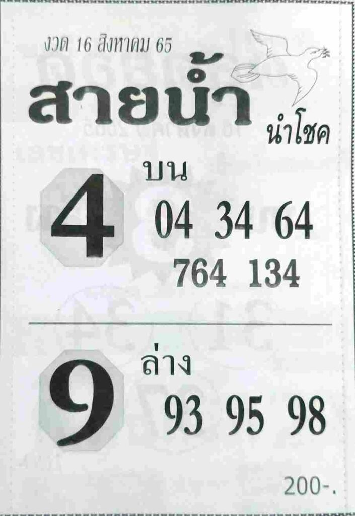 หวยเด็ด หวยสายน้ำนำโชค16/8/65