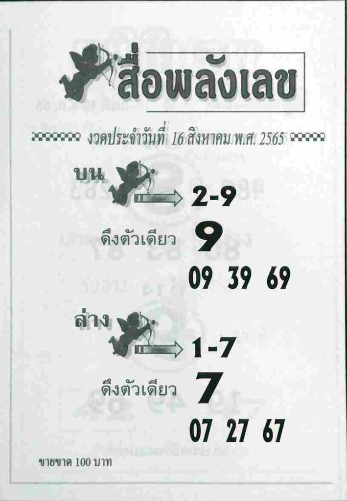 หวยเด็ด หวยสื่อพลังเลข16/8/65