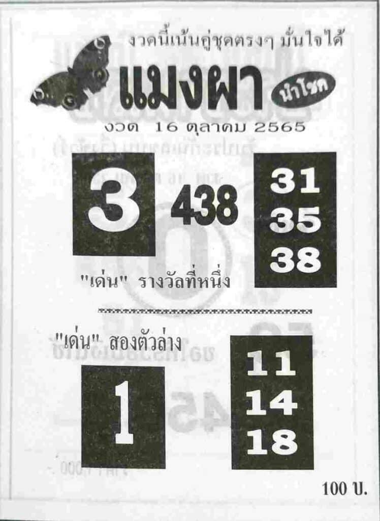 หวยเด็ด หวยแมงผา16/10/65