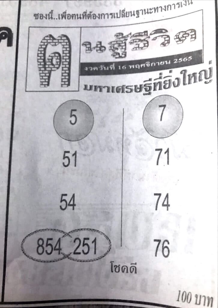 หวยเด็ด หวยคนสู้ชีวิต16-11-65