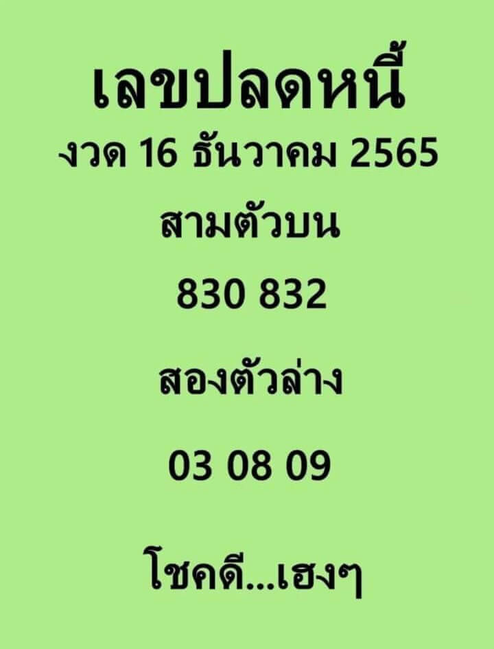 หวยออนไลน์ เลขปลดหนี้ 16-12-65