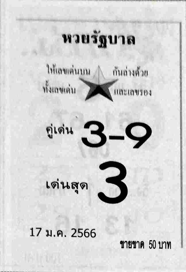 หวยออนไลน์ หวยรัฐบาล 17-1-66