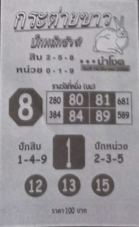 หวยกระต่ายขาว 16-3-66