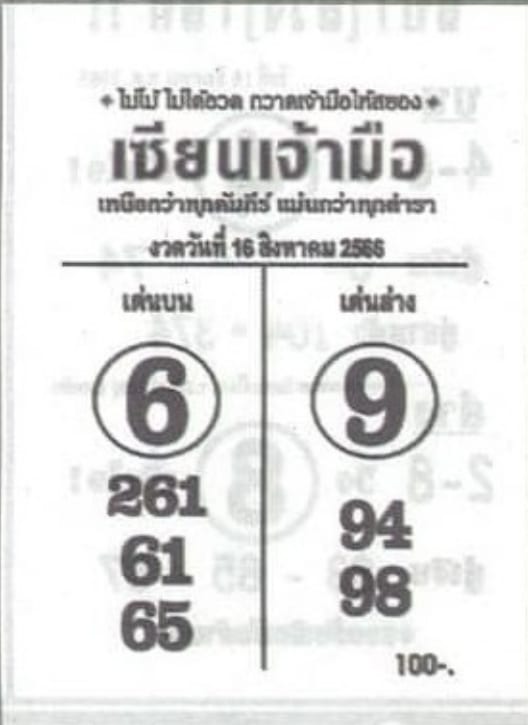 หวยเซียนเจ้ามืองวดนี้ 16-8-66