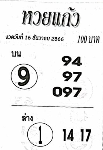 หวยแก้ว 16-12-66