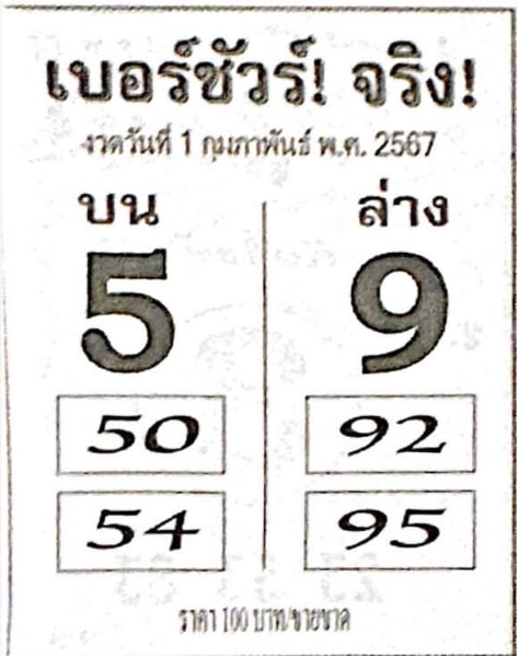 หวยเบอร์ชัวร์จริง 1-2-67